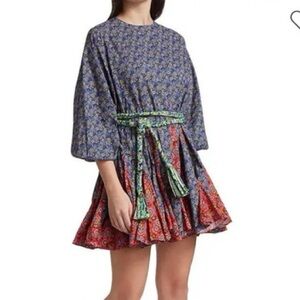 $495 NWT Rhode Ella Cotton Dress in Navy Mosaic Floral Sz X-Small